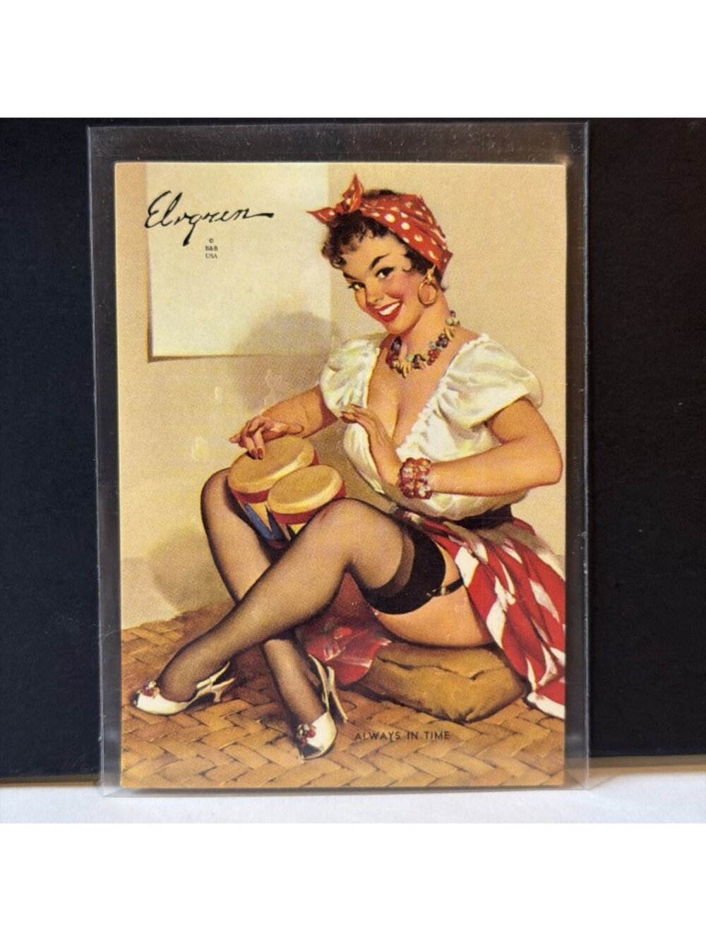 1993 Gil Elvgren Pinup Girl Collector Card #86 Always In Time Calendar Pinups EX